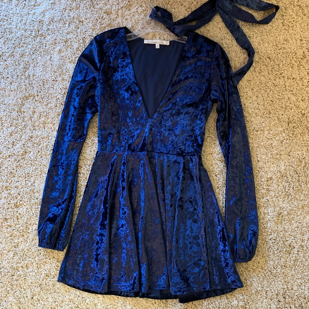 Velvet dress with tie attached for around waist